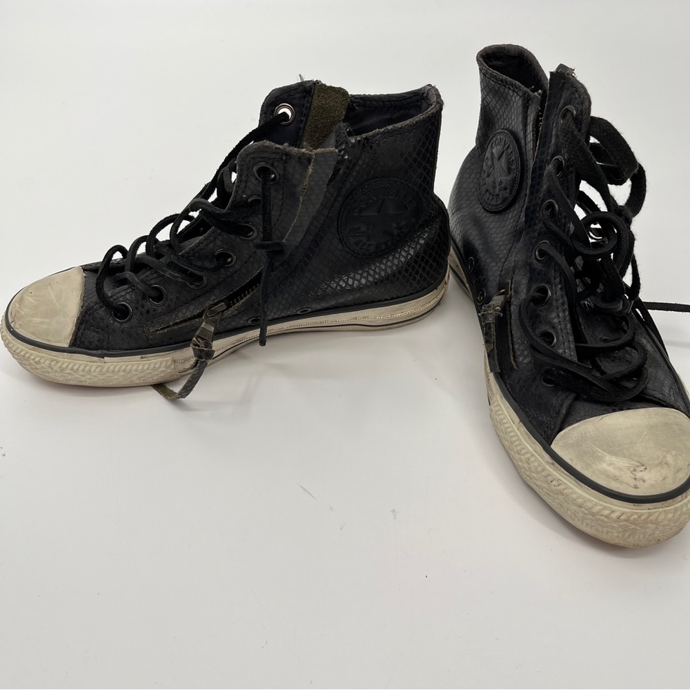 CONVERSE x JOHN VARVATOS Black Leather Hightop Sneakers  Distressed 6.5